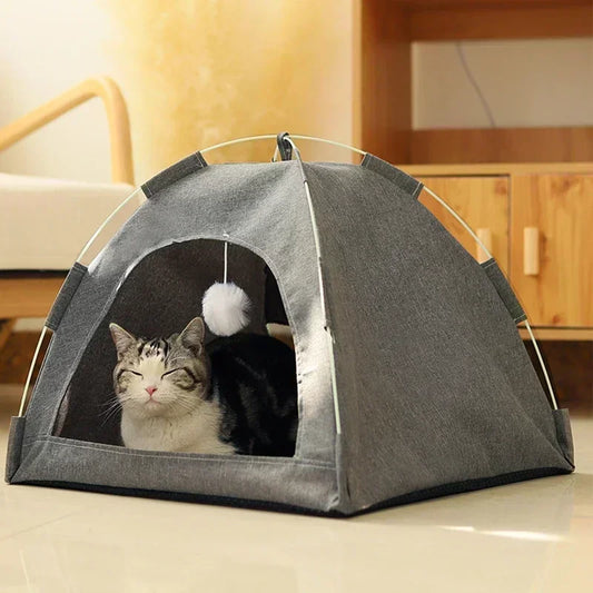 Canvas Pet Tent Bed Cosy Semi-Enclosed Hideaway