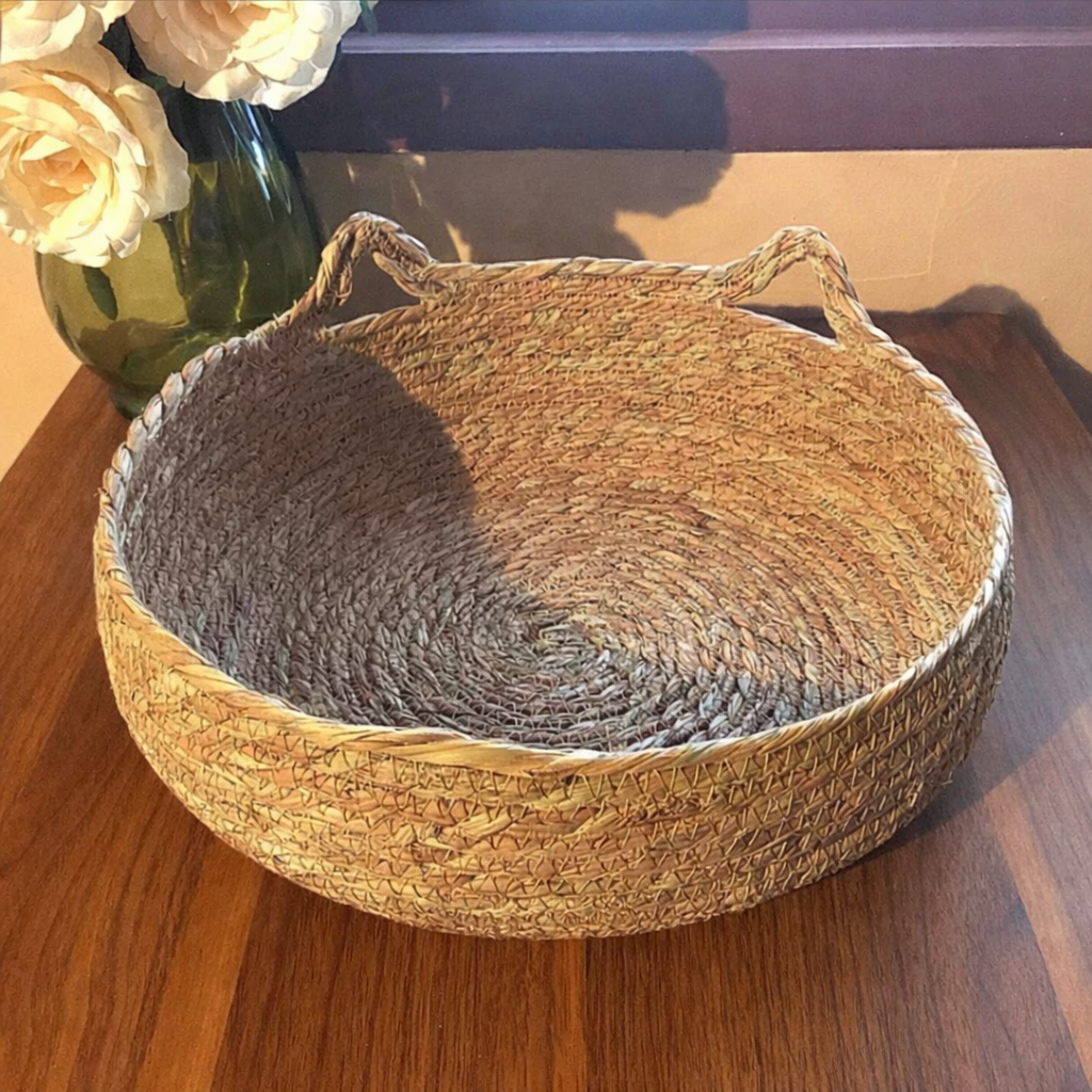 Rattan Cat Basket Bed with Round Cushion Cosy Nest for Cats & Dogs