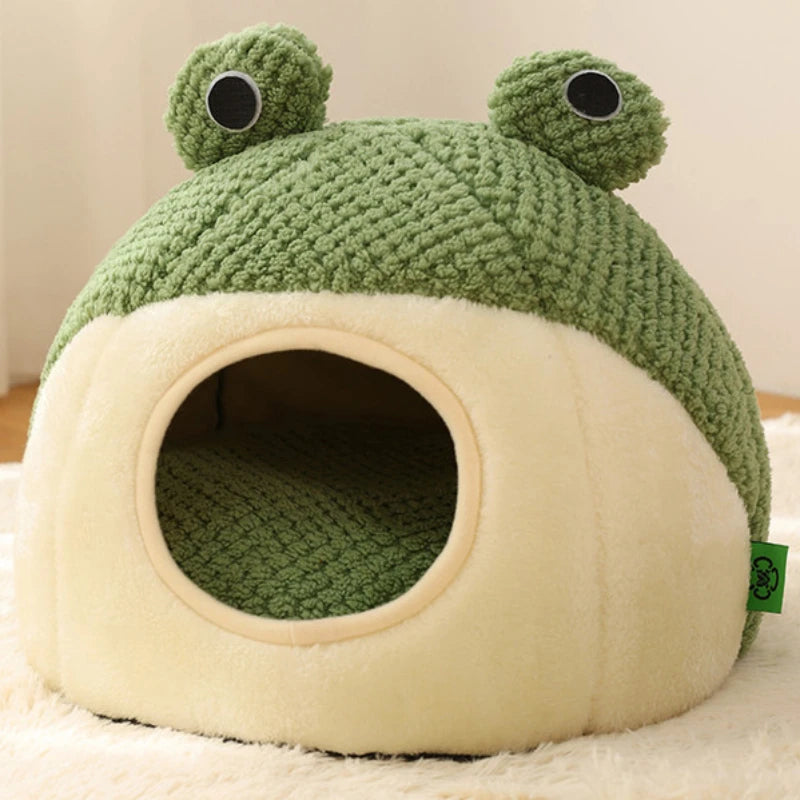 Plush Enclosed Pet Nest Bed  Warm & Secure Hideaway