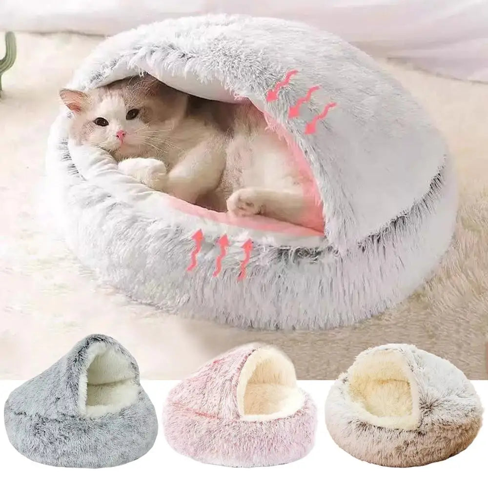 Plush Cat Nest Bed  Warm Semi-Enclosed Comfort