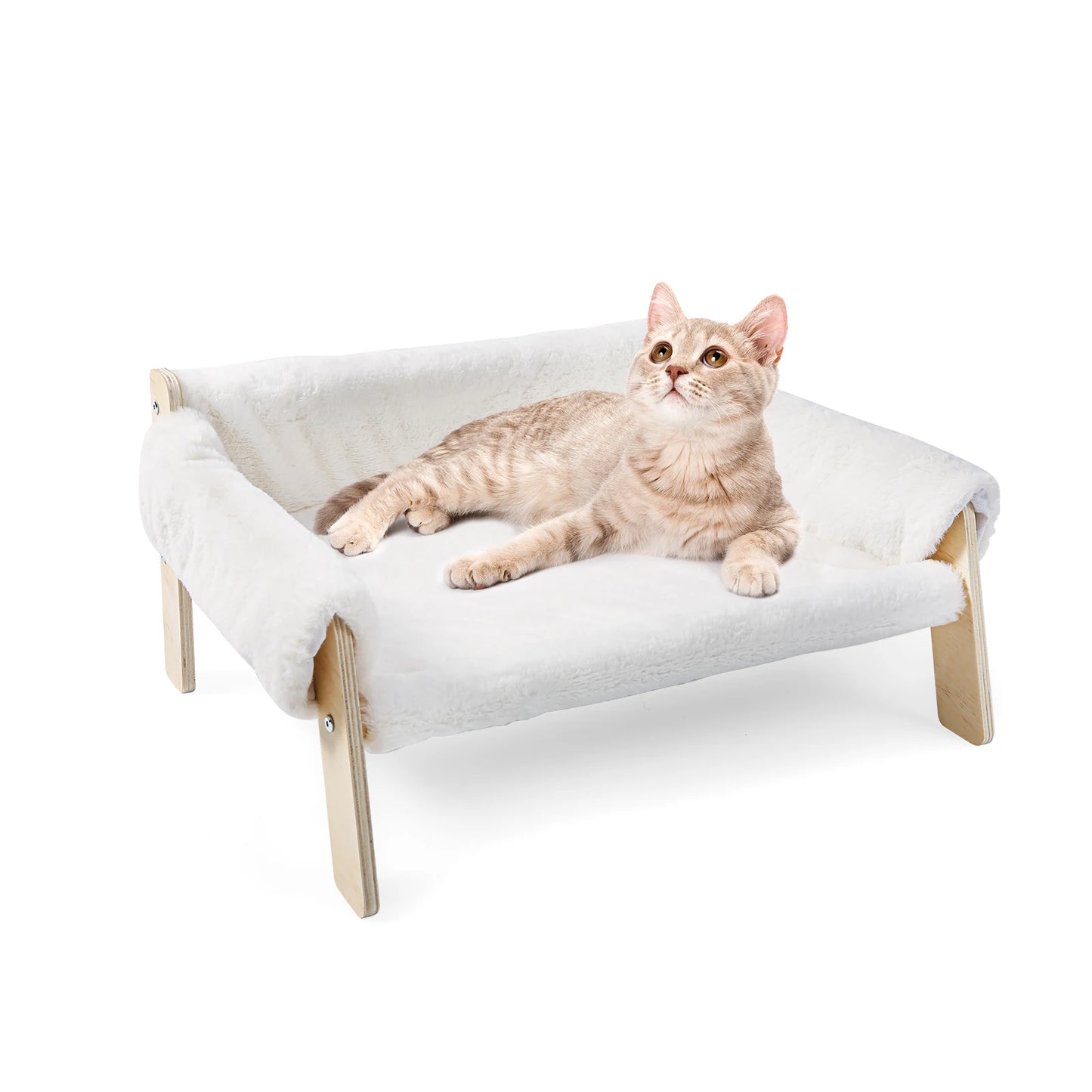Elevated Plush Cat Sofa Bed with Wooden Leg Design
