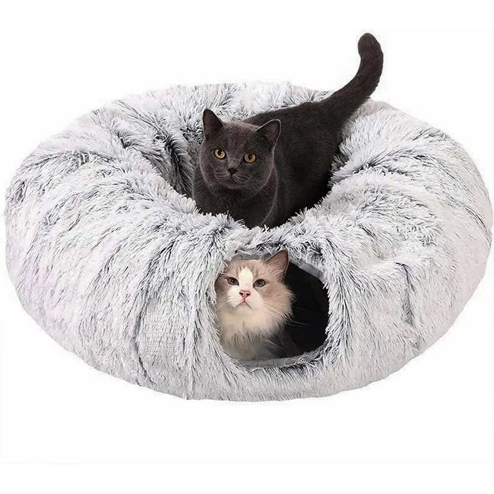 Plush Cat Tunnel Bed  Cosy 2-in-1 Hideaway