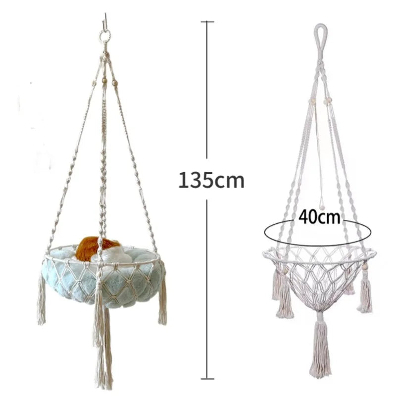 Handwoven Cat Hammock Bed Hanging Cotton Rope Nest