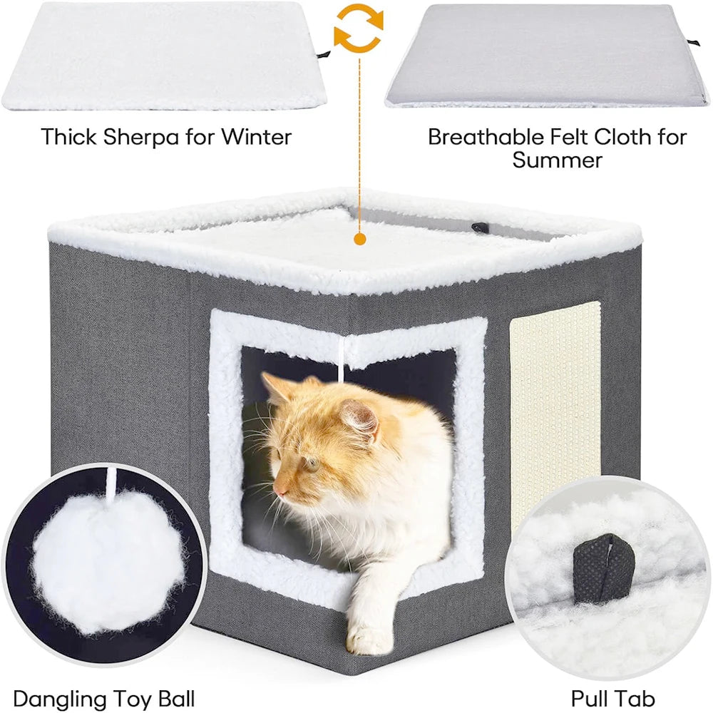 Multi-Level Cat House Bed Warm & Foldable Hideaway