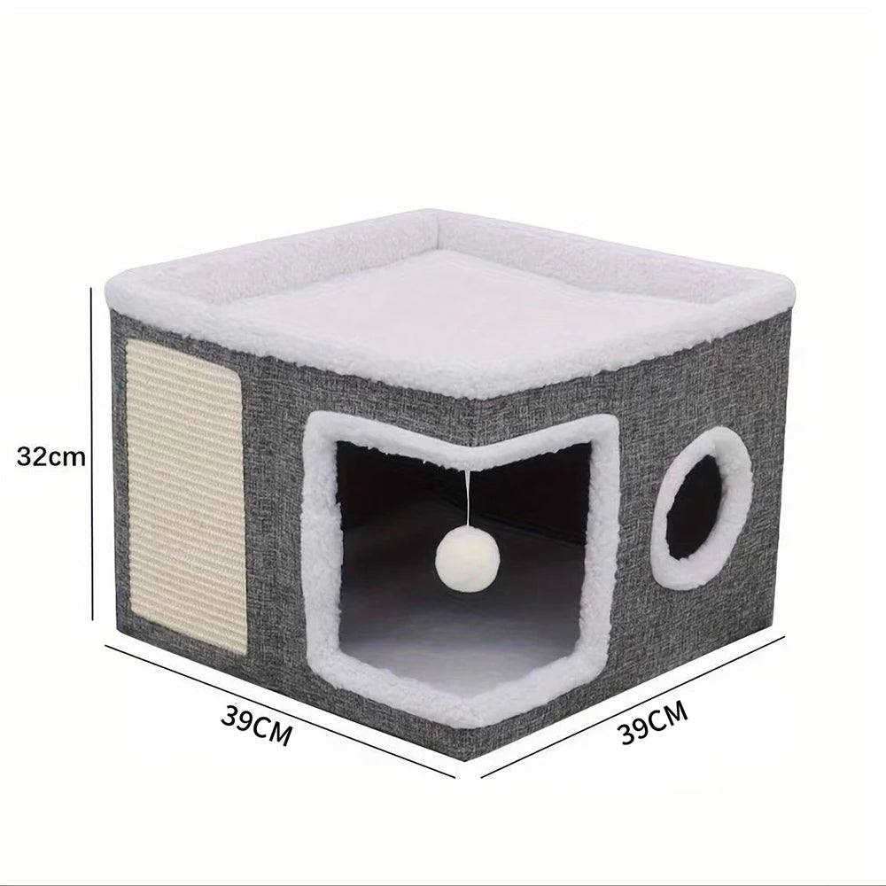 Multi-Level Cat House Bed Warm & Foldable Hideaway