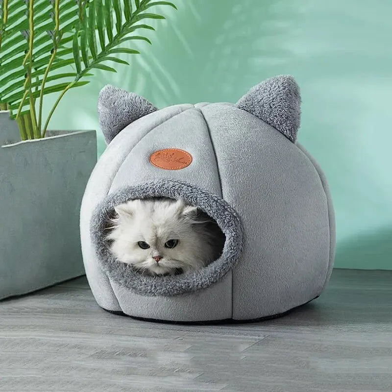 Plush Cat Cave Bed Confortable Cosy Semi-Enclosed Hideaway