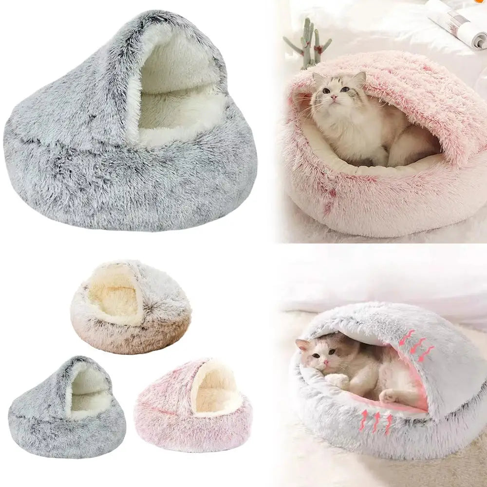Plush Cat Nest Bed  Warm Semi-Enclosed Comfort