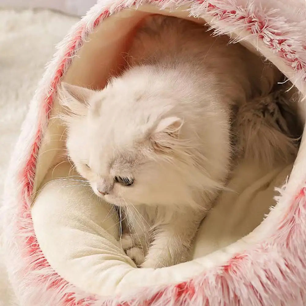 Plush Cat Nest Bed  Warm Semi-Enclosed Comfort