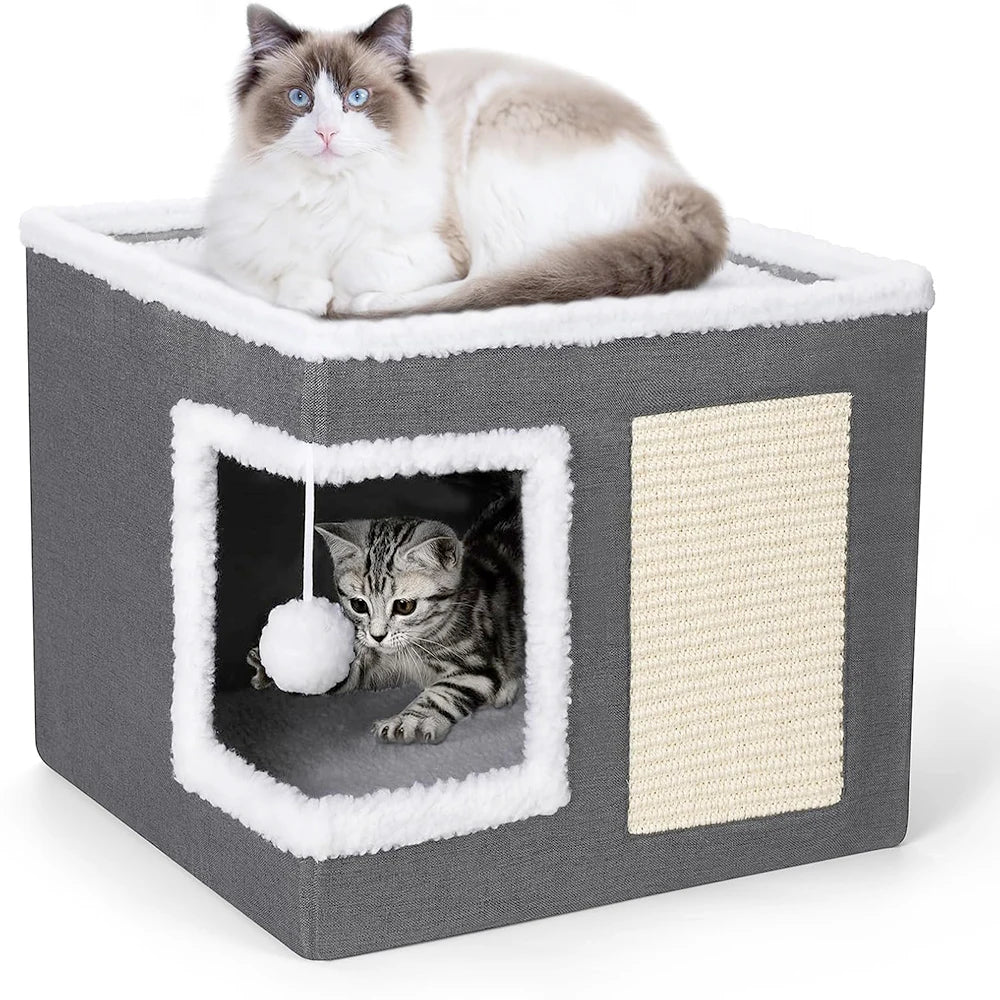Multi-Level Cat House Bed Warm & Foldable Hideaway