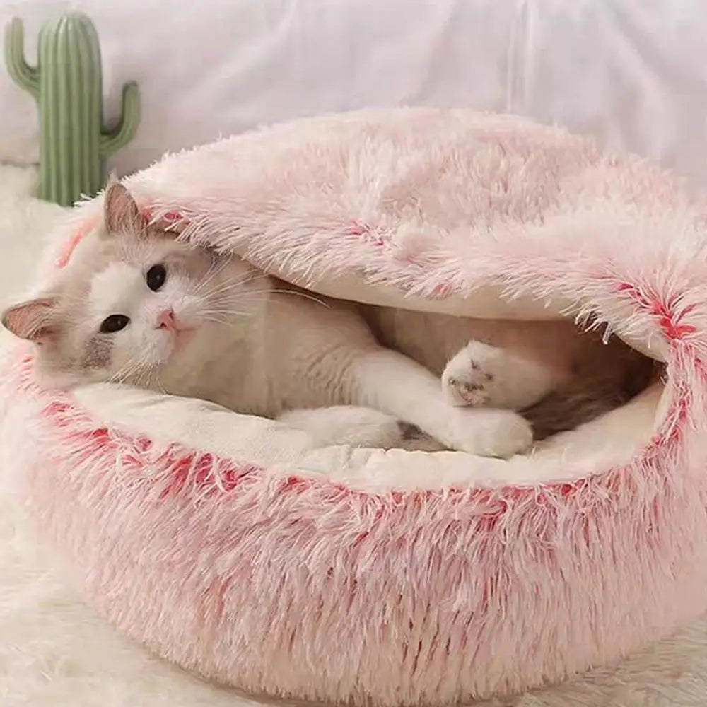 Plush Cat Nest Bed  Warm Semi-Enclosed Comfort