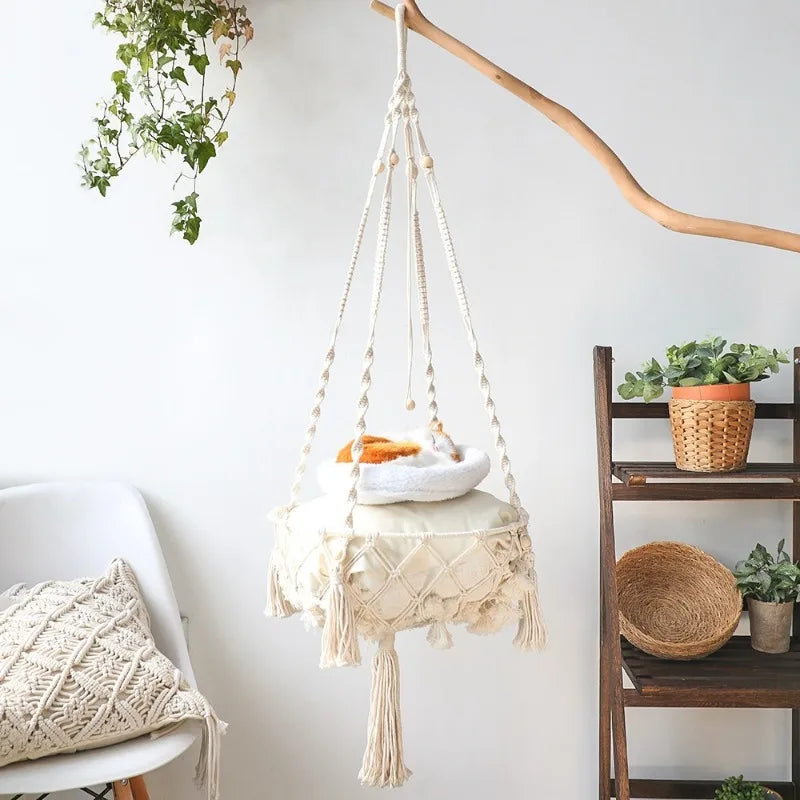 Handwoven Cat Hammock Bed Hanging Cotton Rope Nest