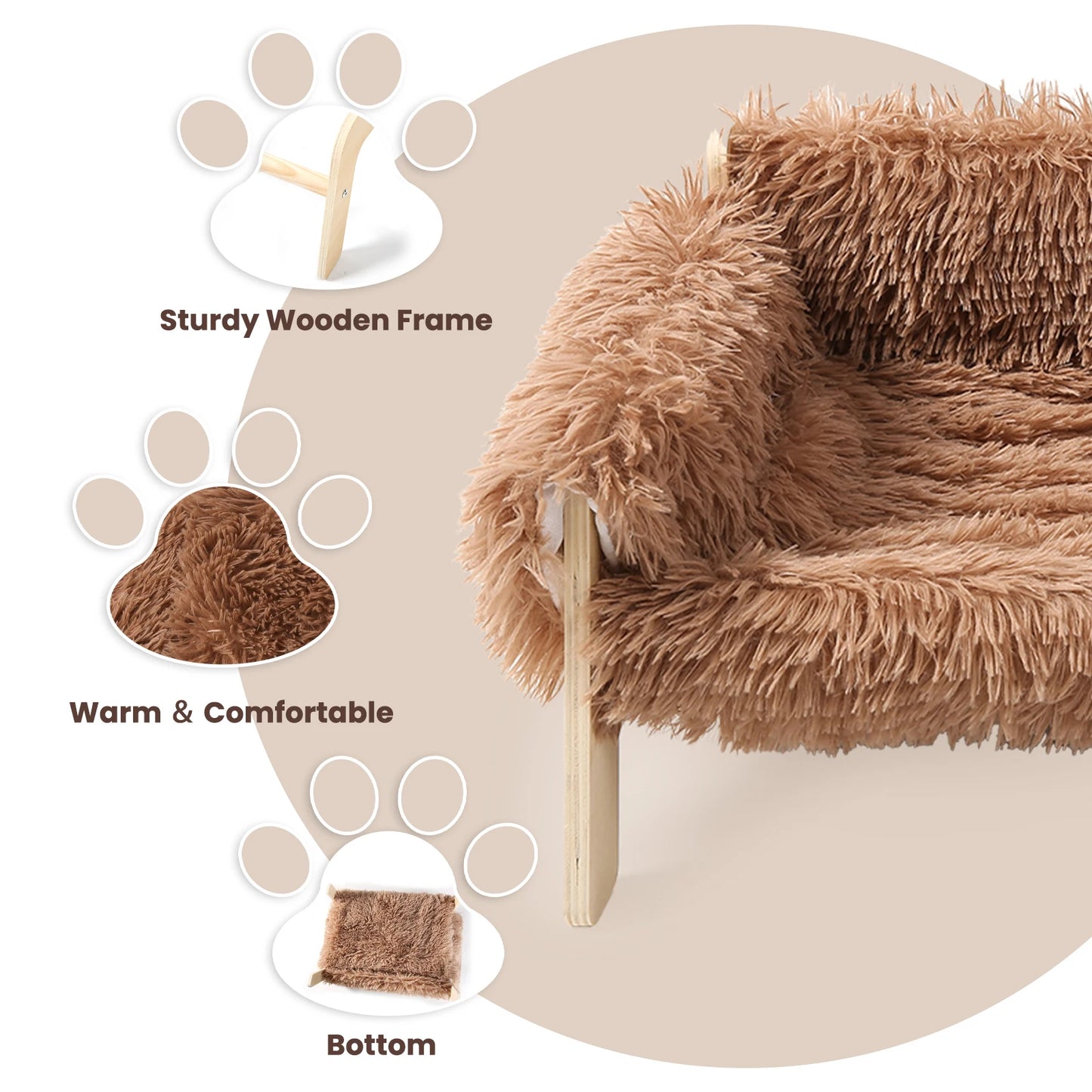Elevated Plush Cat Sofa Bed with Wooden Leg Design