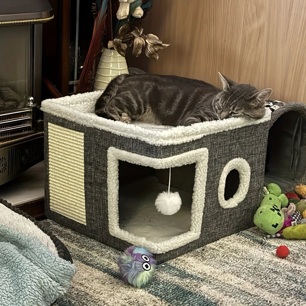 Multi-Level Cat House Bed Warm & Foldable Hideaway