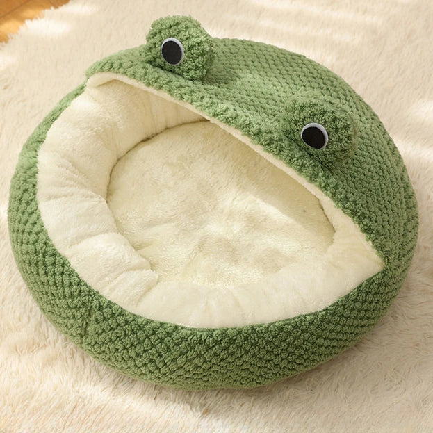 Plush Enclosed Pet Nest Bed  Warm & Secure Hideaway
