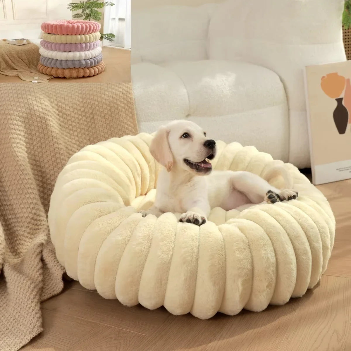 Plush Calming Round Pet Bed  Warm Winter Comfort