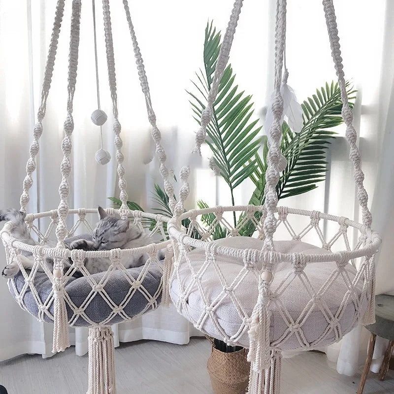 Handwoven Cat Hammock Bed Hanging Cotton Rope Nest