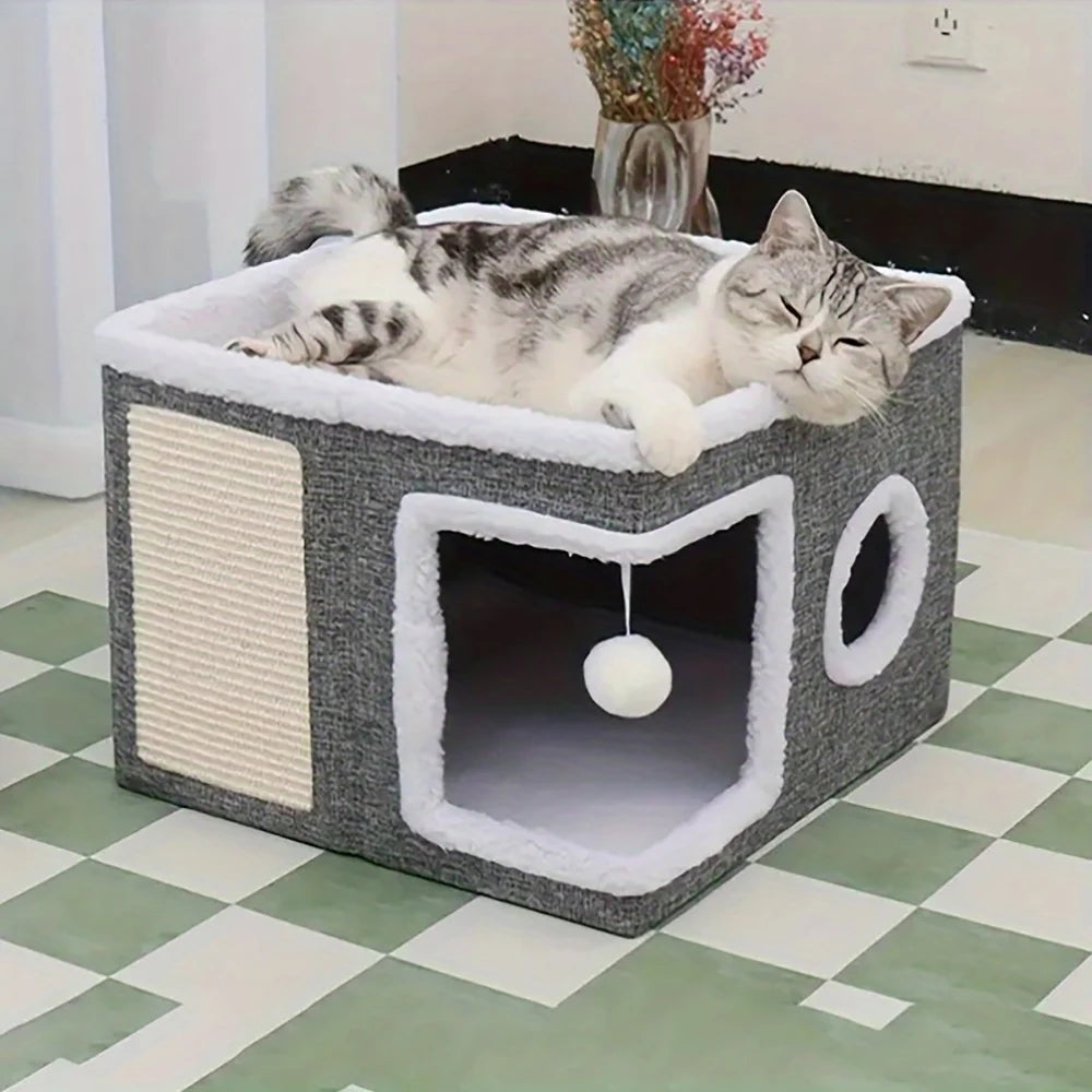 Multi-Level Cat House Bed Warm & Foldable Hideaway