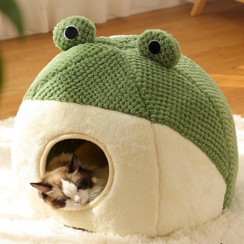 Plush Enclosed Pet Nest Bed  Warm & Secure Hideaway