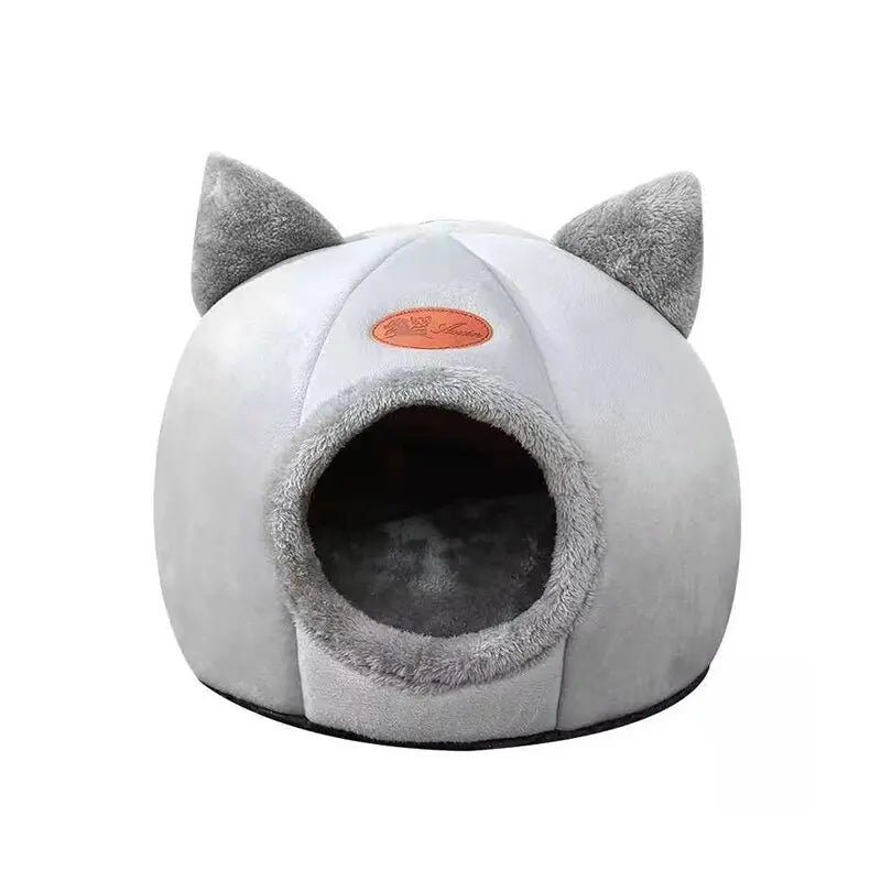 Plush Cat Cave Bed Confortable Cosy Semi-Enclosed Hideaway