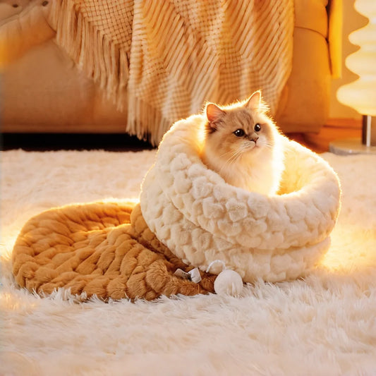 Enclosed Plush Cat Snuggle Bed Calming Hideaway