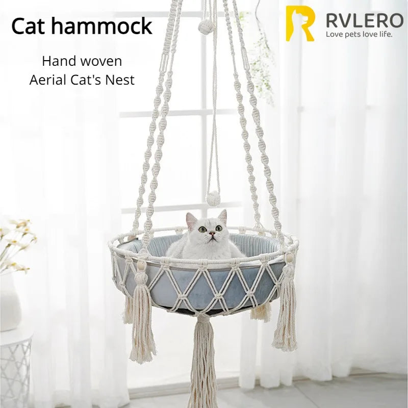 Handwoven Cat Hammock Bed Hanging Cotton Rope Nest