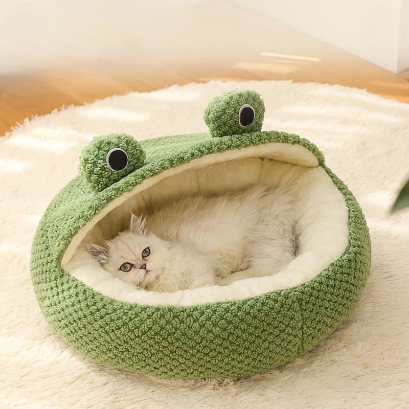 Plush Enclosed Pet Nest Bed  Warm & Secure Hideaway
