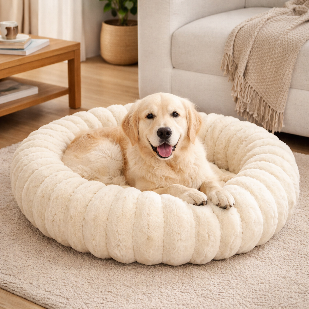 Plush Calming Round Pet Bed  Warm Winter Comfort