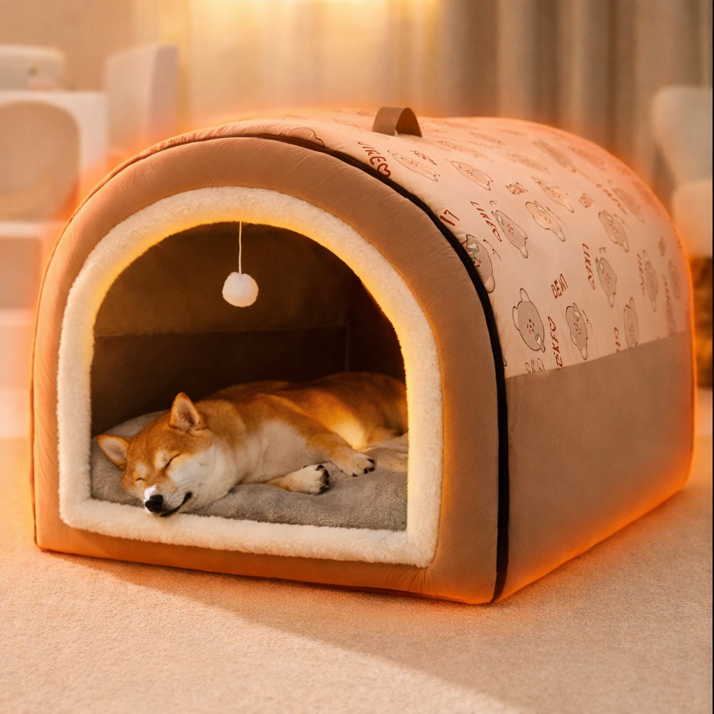 Plush Enclosed Pet Nest Bed Warm & Supportive Comfort
