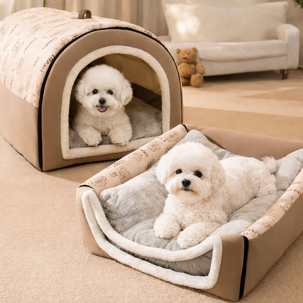 Plush Enclosed Pet Nest Bed Warm & Supportive Comfort
