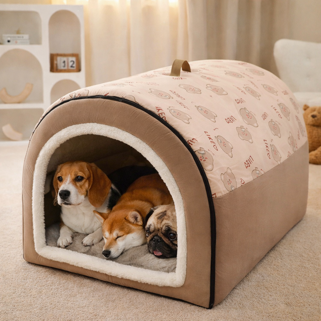Plush Enclosed Pet Nest Bed Warm & Supportive Comfort