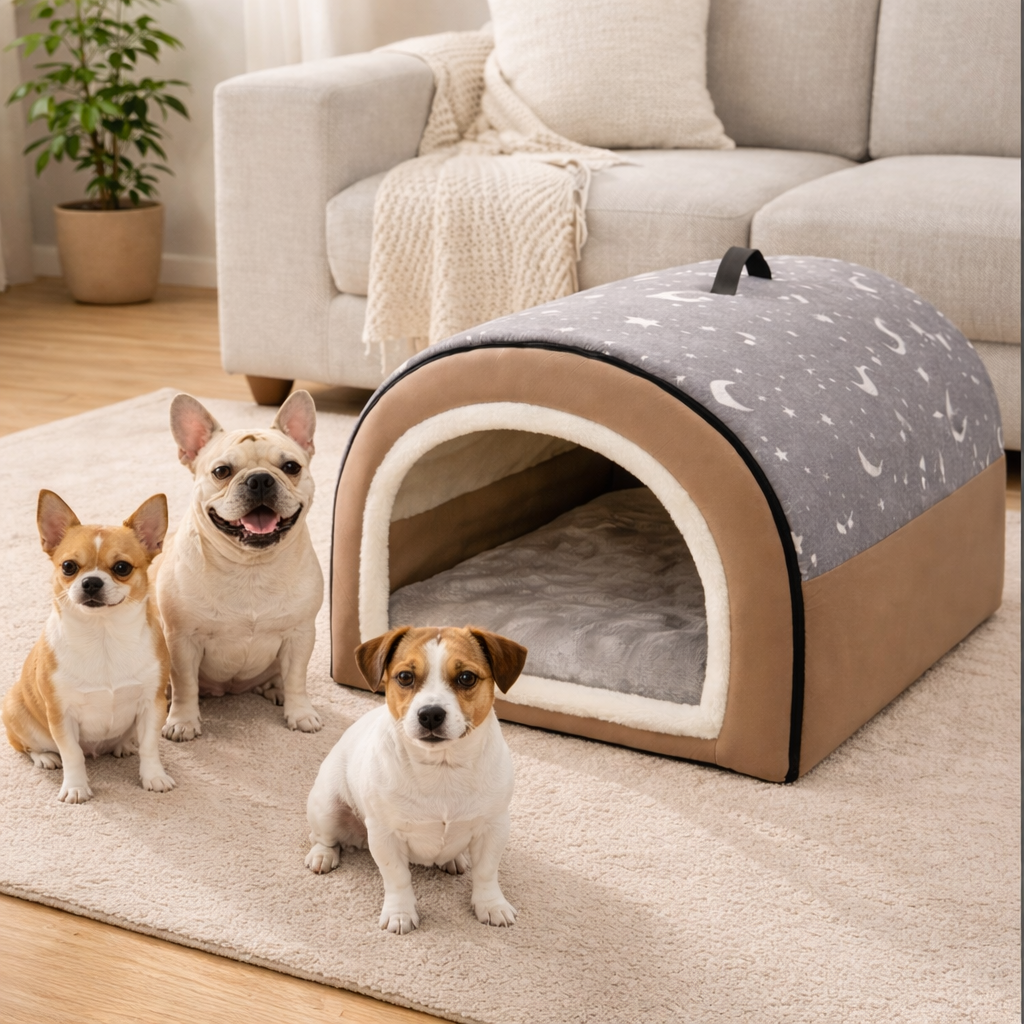 Plush Enclosed Pet Nest Bed Warm & Supportive Comfort