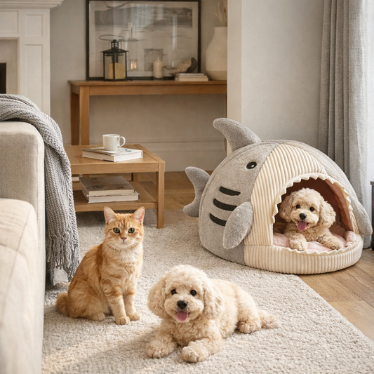 Cosy Enclosed Plush Pet Bed for Cats & Dogs - Warm Secure Portable Hideaway