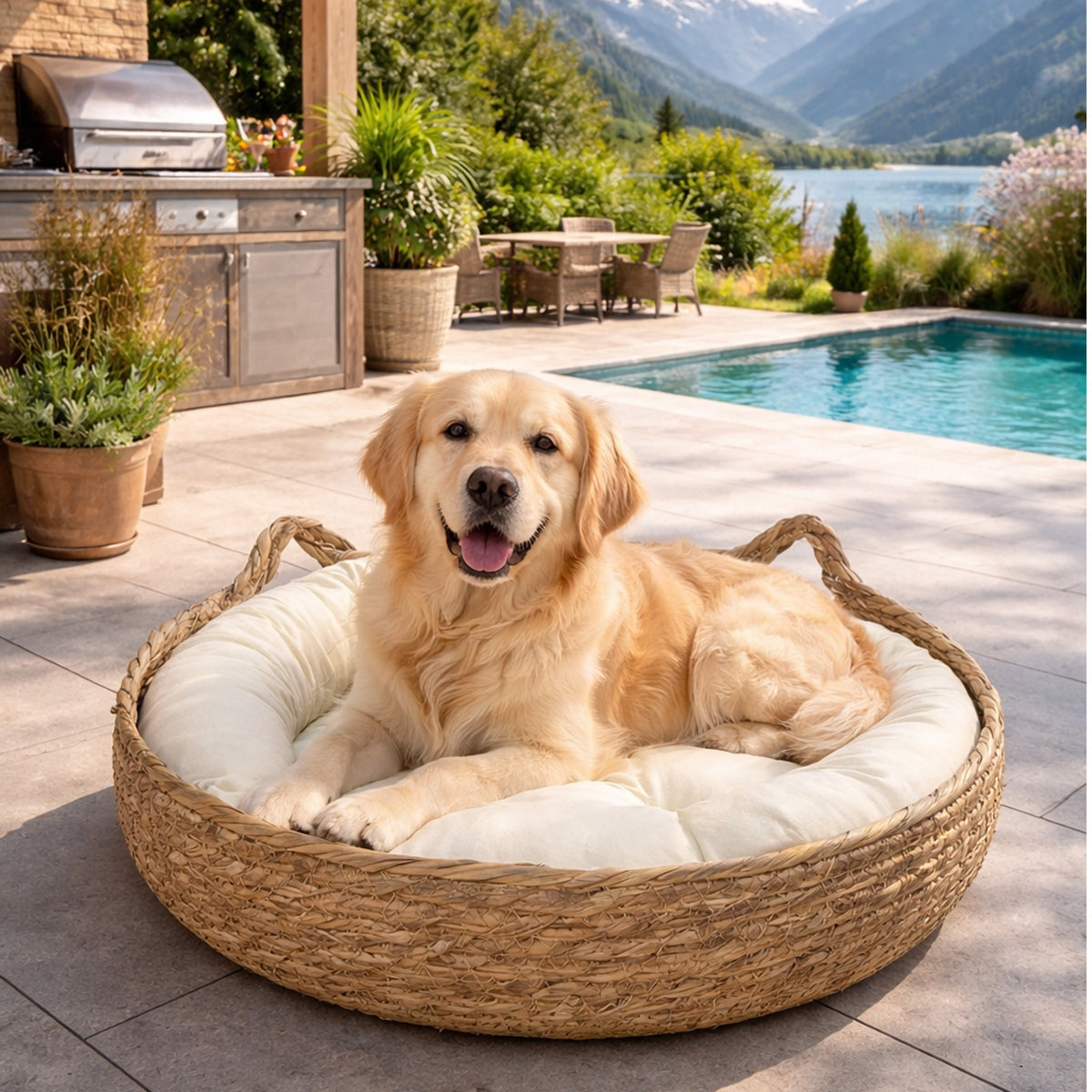 Rattan Cat Basket Bed with Round Cushion Cosy Nest for Cats & Dogs