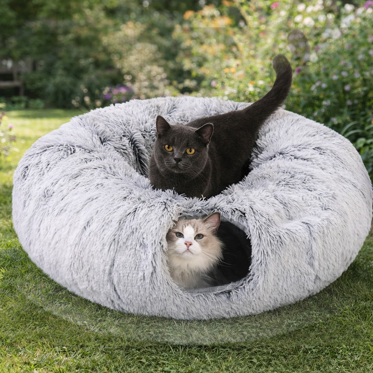 Plush Cat Tunnel Bed  Cosy 2-in-1 Hideaway