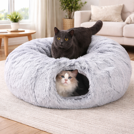 Plush Cat Tunnel Bed  Cosy 2-in-1 Hideaway